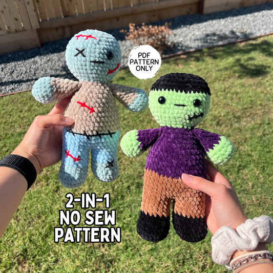 2-in-1 No Sew Frankenstein & Zombie Crochet Pattern