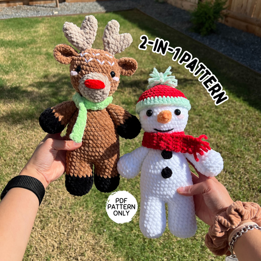 2-in-1 Reindeer and Snowman Crochet Pattern